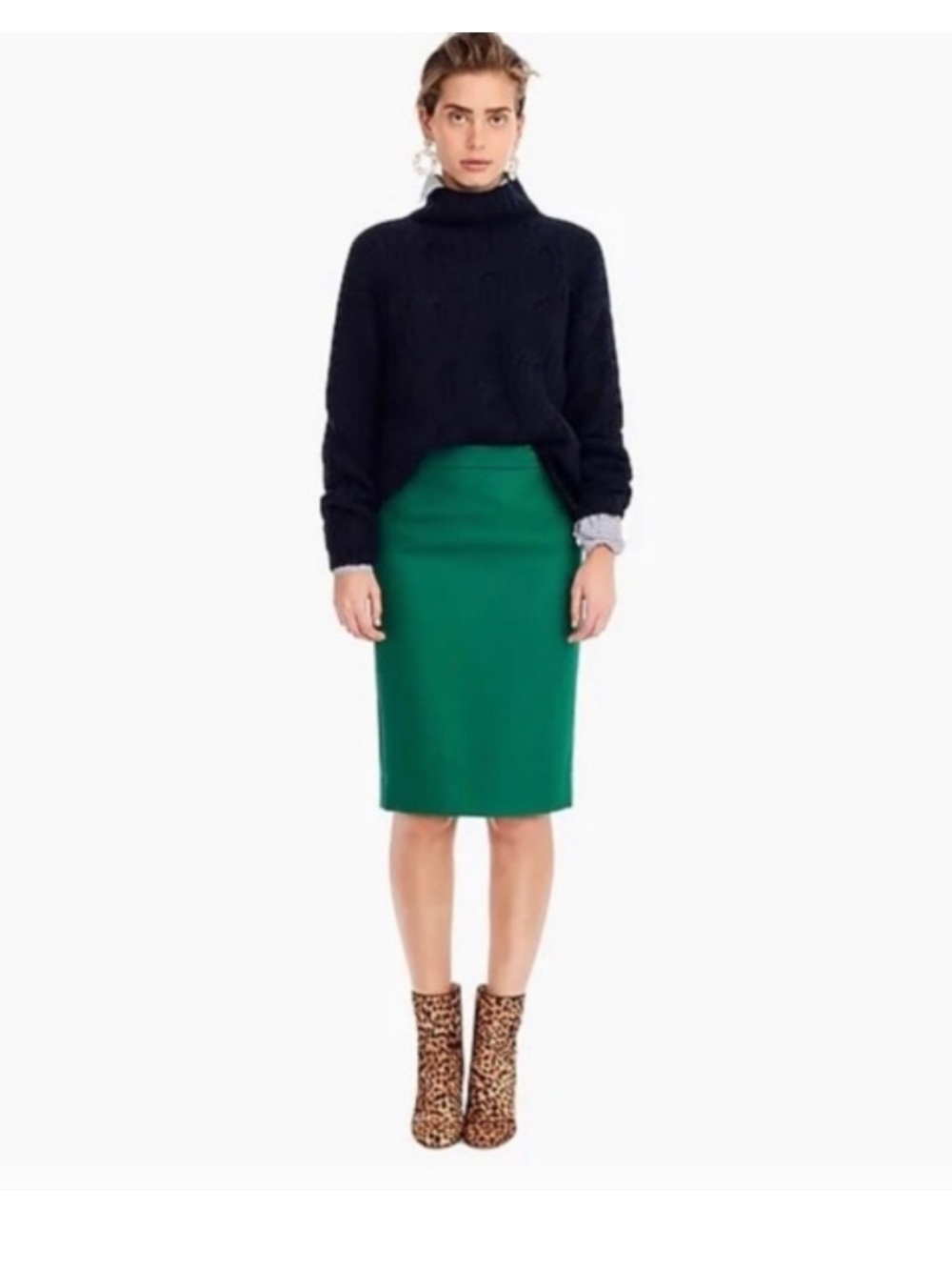 J Crew No 2 Pencil Skirt Green Double Serge Wool Career Preppy Knee
